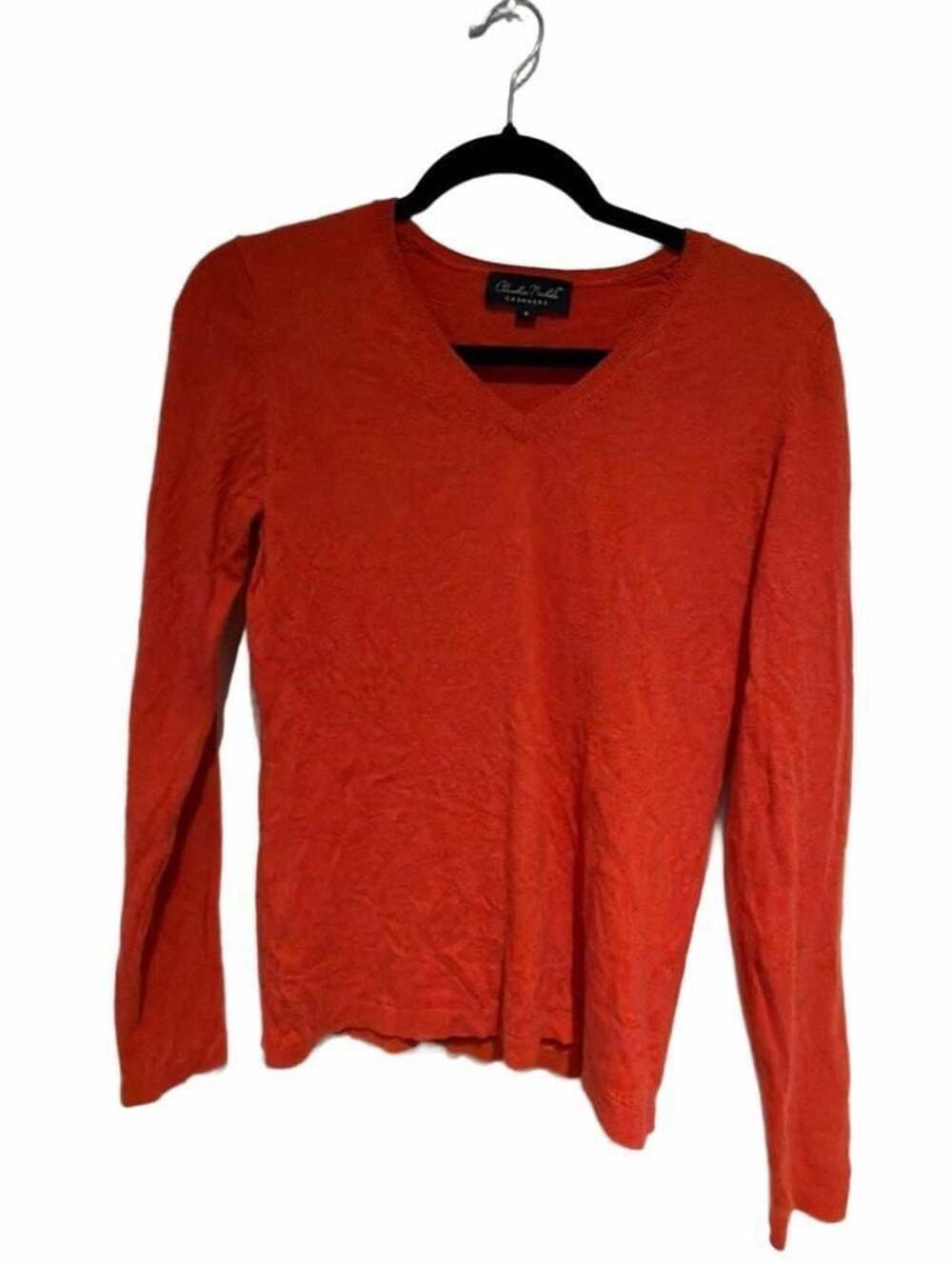 Claudia Nicole Cashmere Orange V-Neck Long Sleeve Sweater Size M